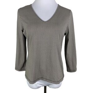 Apostrophe Stretch Chevron Pattern V-Neck Blouse Women's‎ Large Black Tan